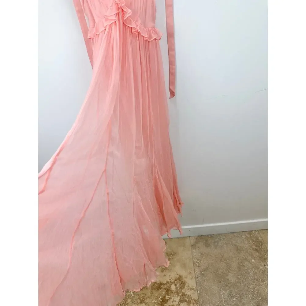 J.Crew Collection Ruffle Trim Midi Dress Crinkle Cupro Blushed Peach US 2 NWT - Picture 9 of 14